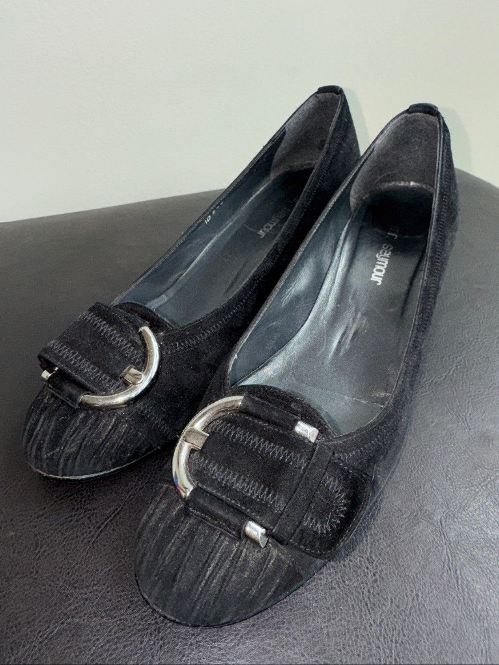 MAKE OFFER! Stuart Weitzman Mr. Seymour Black Suede Buckle Loafers 8.5US Narrow
